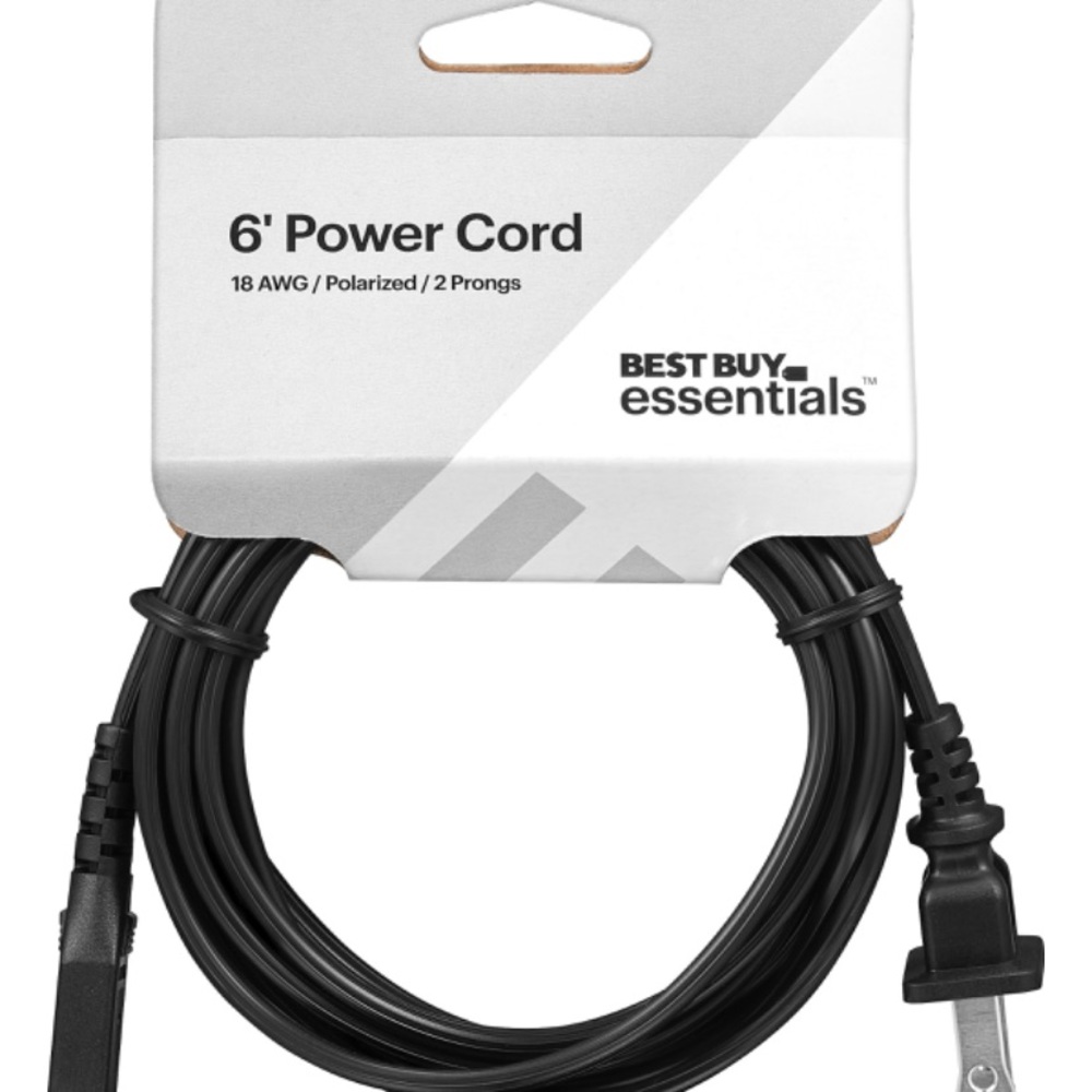 Best Buy essentials™ - 6' 2-Slot Polarized Power Cord - Black
